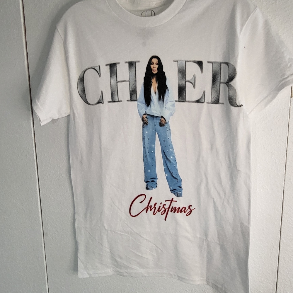 White Graphic Tee with Blue and Red Accents
